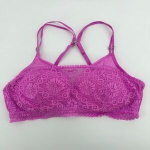 Aerie Real Power Wireless Push Up Joy Lace Convertible Bra Size 36B Magenta Pink